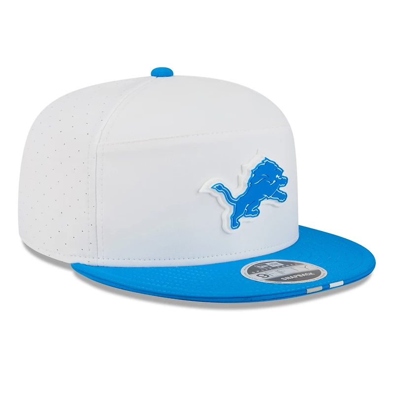 Casquette snapback 9FIFTY à panneau fendu New Era pour homme, blanche/bleue, Detroit Lions, camp d'entraînement NFL 2025