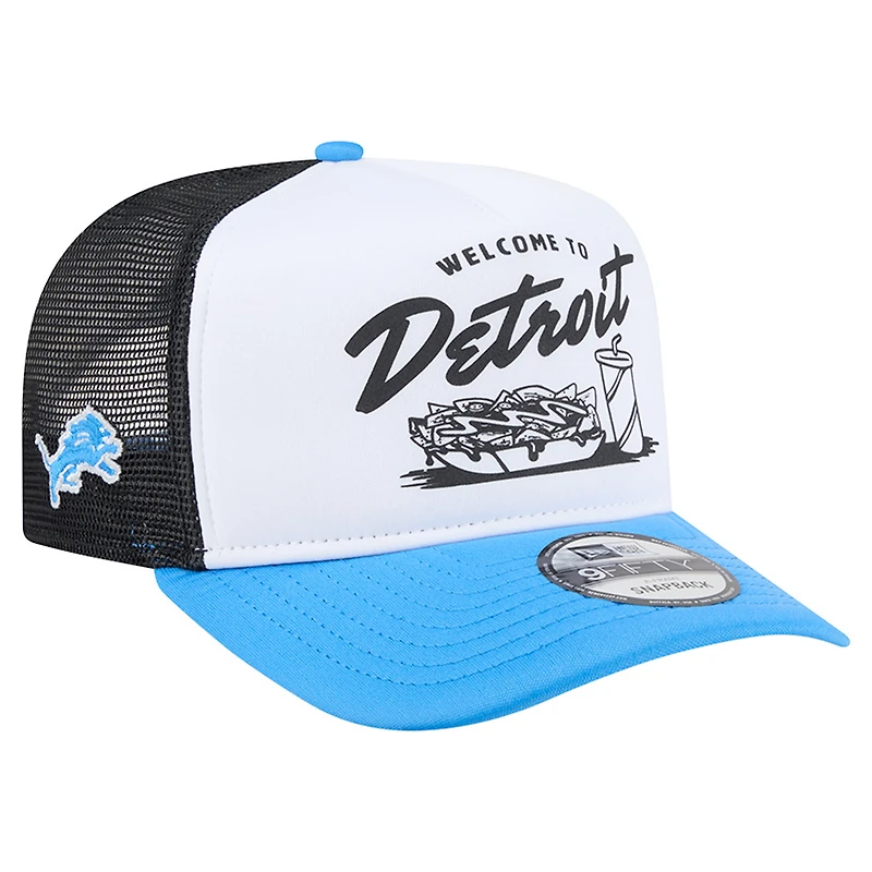 Men's New Era White/Blue Detroit Lions Foodie 9FIFTY A-Frame Trucker Snapback Hat