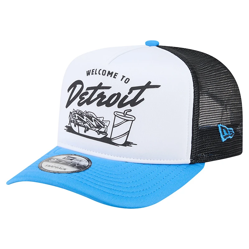 Men's New Era White/Blue Detroit Lions Foodie 9FIFTY A-Frame Trucker Snapback Hat