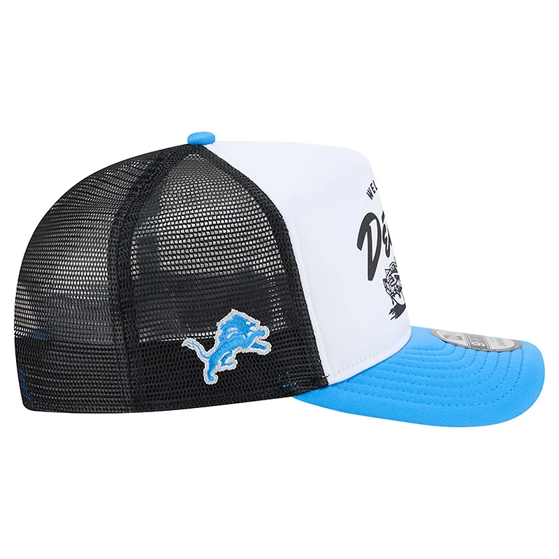Men's New Era White/Blue Detroit Lions Foodie 9FIFTY A-Frame Trucker Snapback Hat