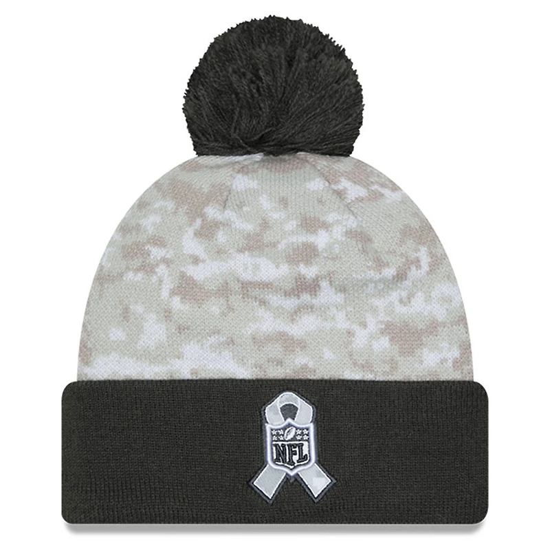 Bonnet en tricot à revers avec pompon et motif camouflage numérique Detroit Lions 2024 Salute To Service New Era blanc/graphite pour homme