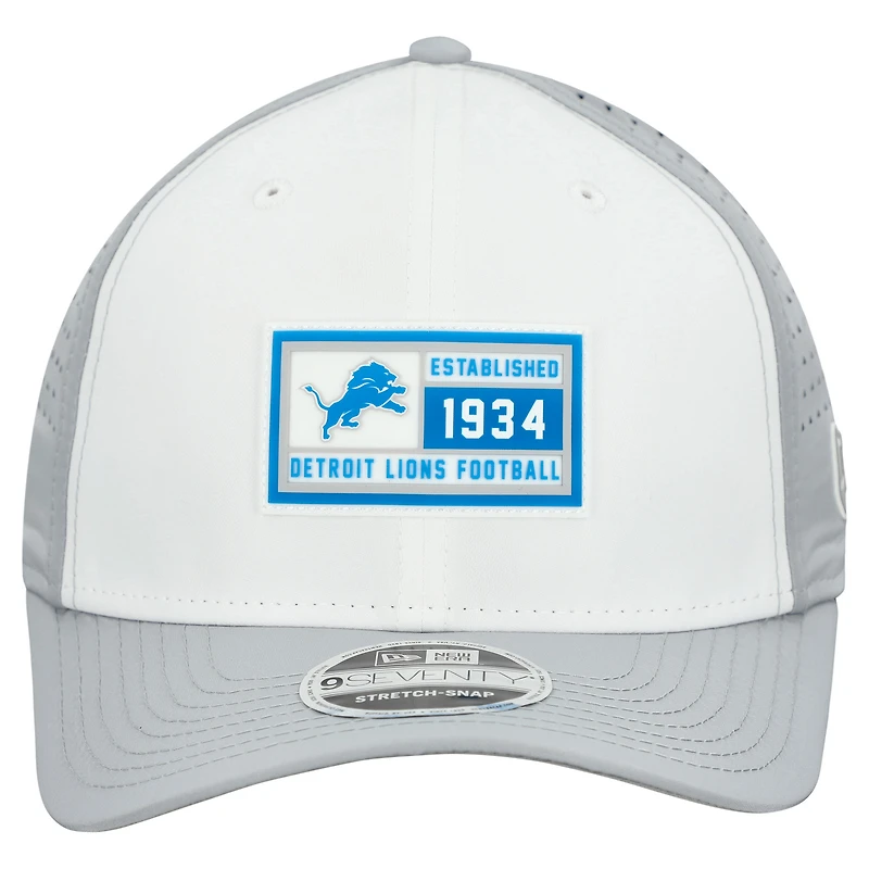 Men's New Era White/Silver Detroit Lions Established Patch 9SEVENTY Adjustable Hat