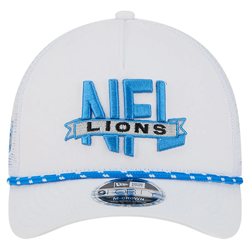 Men's New Era White Detroit Lions NFL 9FORTY A-Frame M-Crown Adjustable Trucker Hat