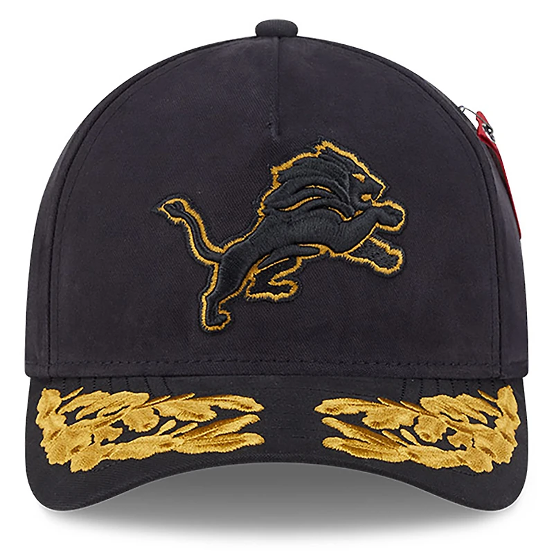 Men's New Era x Alpha Industries  Black Detroit Lions A-Frame 9FORTY Adjustable Hat