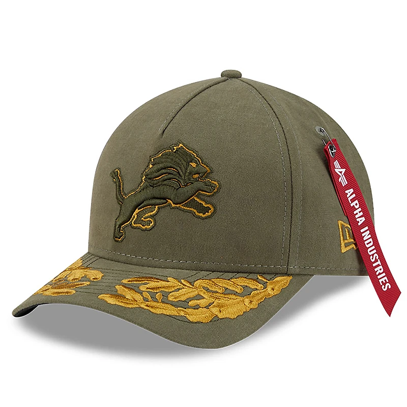 Men's New Era x Alpha Industries  Olive Detroit Lions A-Frame 9FORTY Adjustable Hat