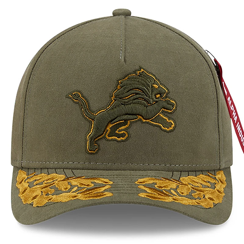 Men's New Era x Alpha Industries  Olive Detroit Lions A-Frame 9FORTY Adjustable Hat