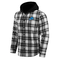 Men's NFL x Darius Rucker Collection by Fanatics Black Detroit Lions Plaid Flannel Quilted Full-Snap Hooded Shacket