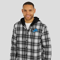 Men's NFL x Darius Rucker Collection by Fanatics Black Detroit Lions Plaid Flannel Quilted Full-Snap Hooded Shacket