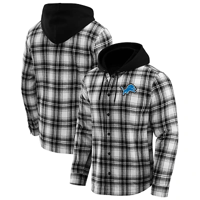 Men's NFL x Darius Rucker Collection by Fanatics Black Detroit Lions Plaid Flannel Quilted Full-Snap Hooded Shacket