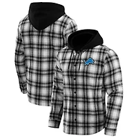 Men's NFL x Darius Rucker Collection by Fanatics Black Detroit Lions Plaid Flannel Quilted Full-Snap Hooded Shacket