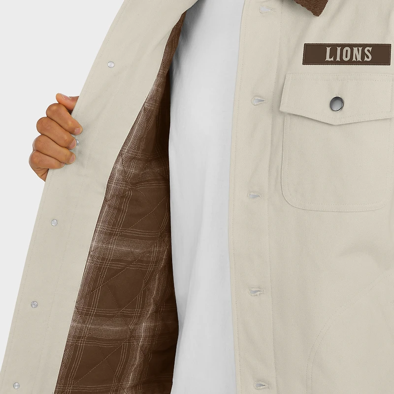 Veste en toile mi-lourde à boutons pour homme, collection NFL x Darius Rucker par Fanatics, couleur beige des Lions de Detroit