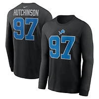 T-shirt à manches longues Nike Aidan Hutchinson noir des Lions de Détroit pour homme, avec nom et numéro