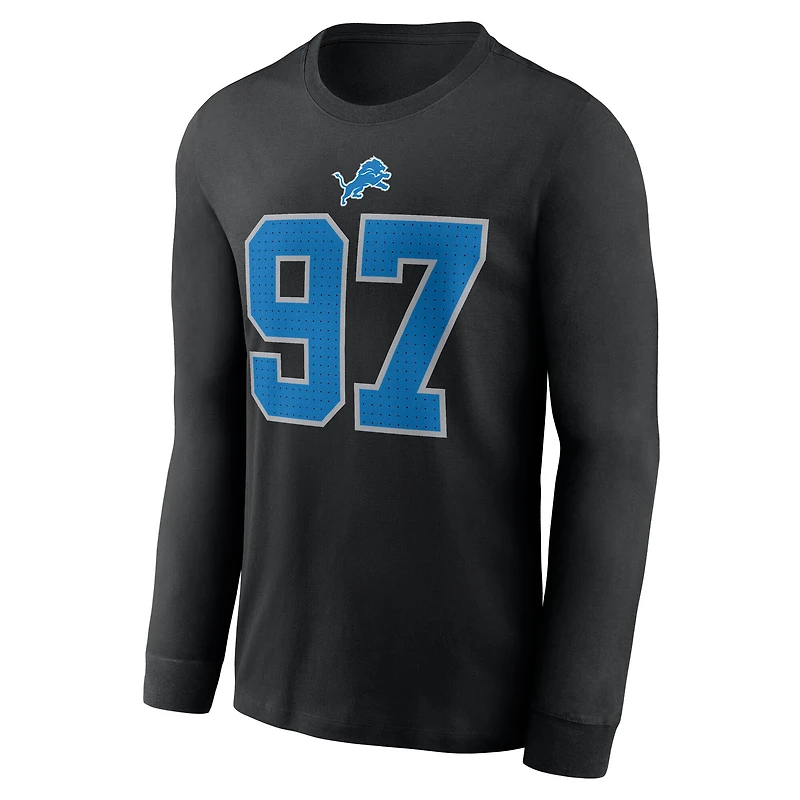Men's Nike Aidan Hutchinson Black Detroit Lions Name & Number Long Sleeve T-Shirt