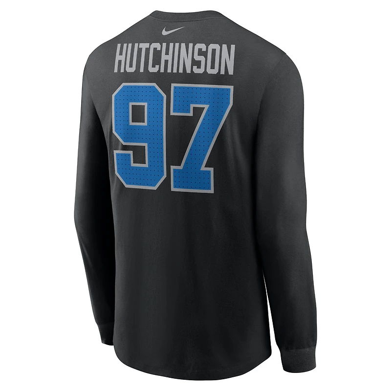 Men's Nike Aidan Hutchinson Black Detroit Lions Name & Number Long Sleeve T-Shirt