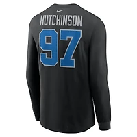 Men's Nike Aidan Hutchinson Black Detroit Lions Name & Number Long Sleeve T-Shirt