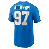 T-shirt Nike Aidan Hutchinson pour hommes, bleu, nom et numéro des Detroit Lions