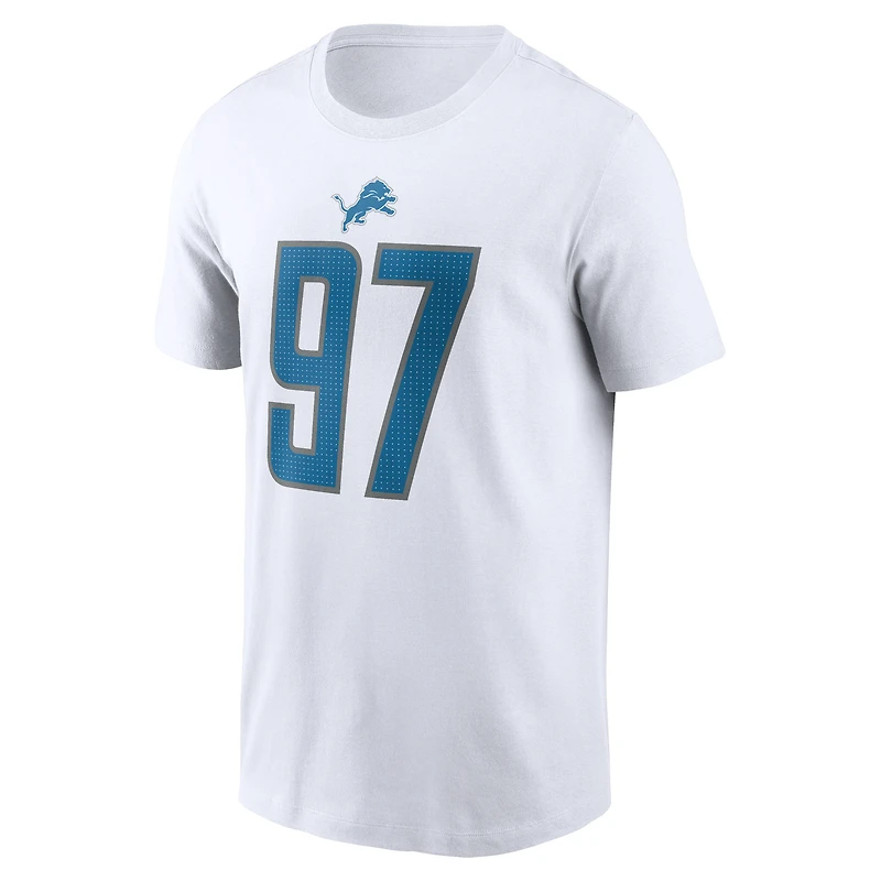 T-shirt Nike Aidan Hutchinson pour homme, blanc, nom et numéro du joueur des Detroit Lions