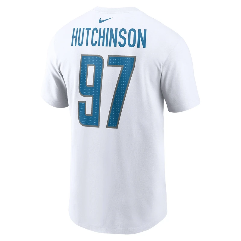 T-shirt Nike Aidan Hutchinson pour homme, blanc, nom et numéro du joueur des Detroit Lions