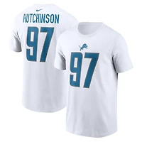 T-shirt Nike Aidan Hutchinson pour homme, blanc, nom et numéro du joueur des Detroit Lions