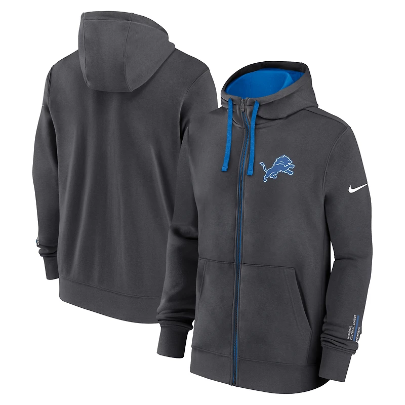 Sweat à capuche Nike anthracite Detroit Lions Primetime Club entièrement zippé pour homme