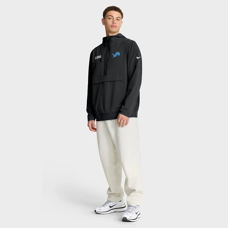 Men's Nike Black Detroit Lions Sideline Alt Pack Anorak Half-Zip Hoodie Jacket