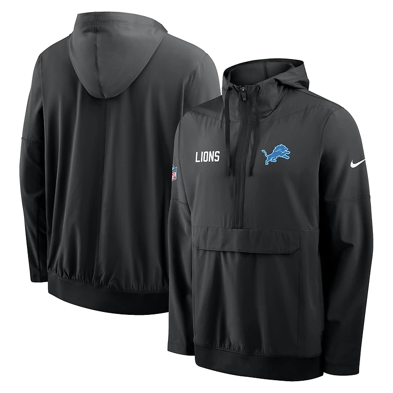 Men's Nike Black Detroit Lions Sideline Alt Pack Anorak Half-Zip Hoodie Jacket