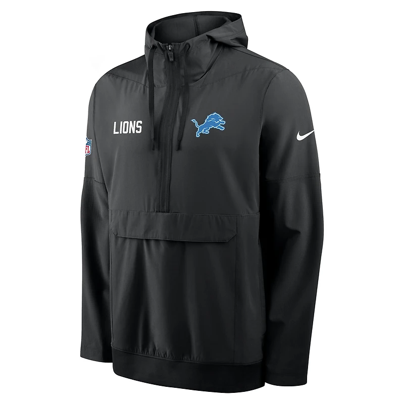 Men's Nike Black Detroit Lions Sideline Alt Pack Anorak Half-Zip Hoodie Jacket