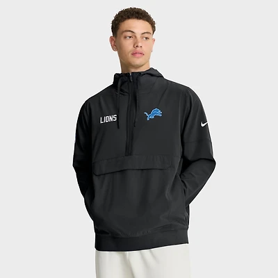 Men's Nike Black Detroit Lions Sideline Alt Pack Anorak Half-Zip Hoodie Jacket