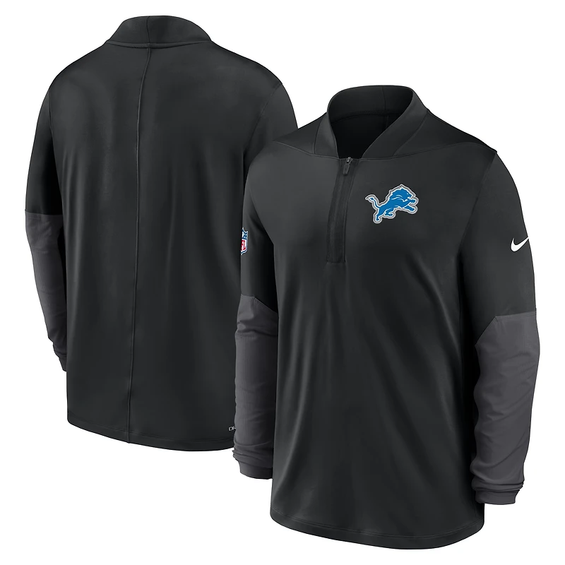 Pull Nike noir à demi-zip pour homme Detroit Lions Sideline Dri-FIT