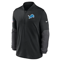 Pull Nike noir à demi-zip pour homme Detroit Lions Sideline Dri-FIT