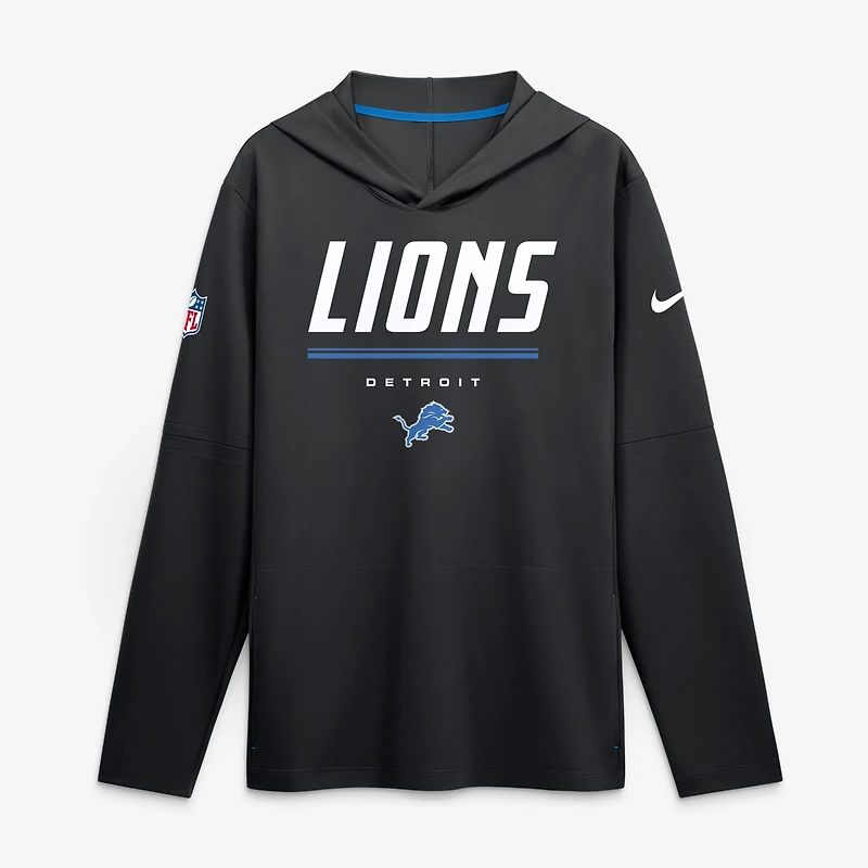 Men's Nike Black Detroit Lions Sideline Dri-FIT Hooded Long Sleeve T-Shirt