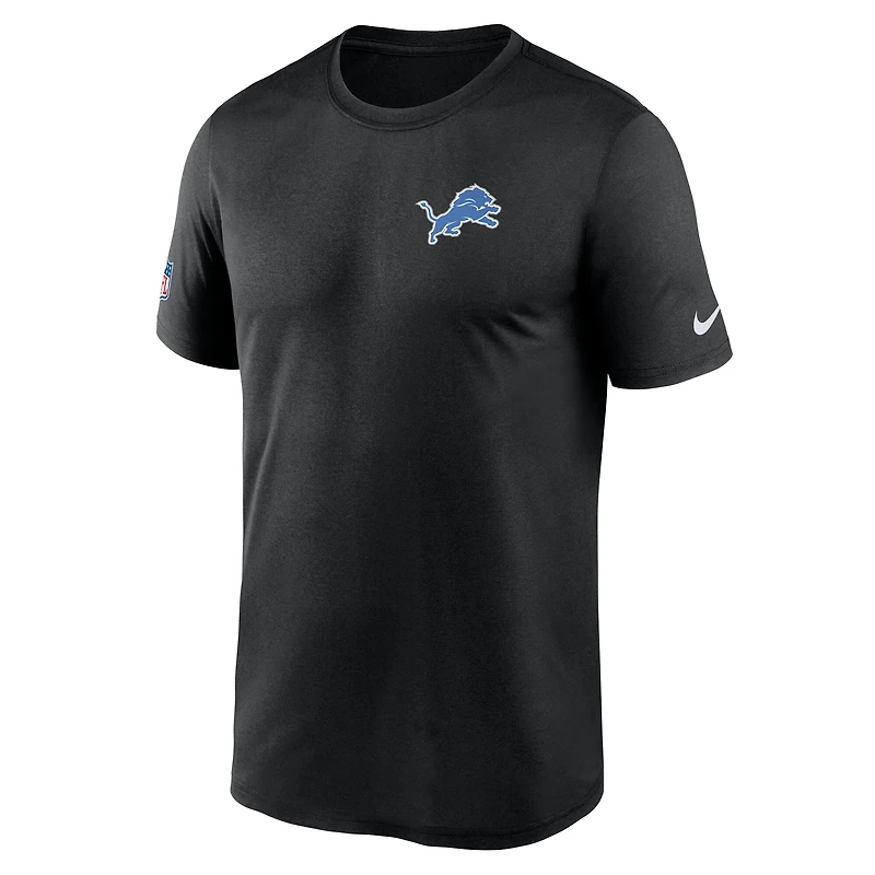 T-shirt Nike Dri-FIT noir pour homme, modèle Detroit Lions Sideline Legend avec petit logo.