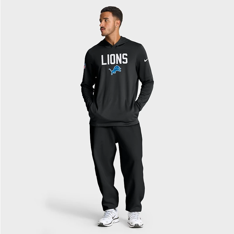 Men's Nike Black Detroit Lions Sideline Pass Accuracy Dri-FIT Long Sleeve Hoodie T-Shirt