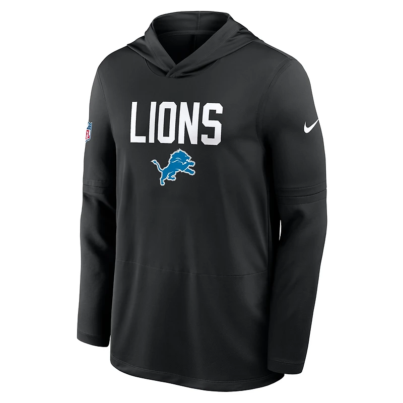 Men's Nike Black Detroit Lions Sideline Pass Accuracy Dri-FIT Long Sleeve Hoodie T-Shirt