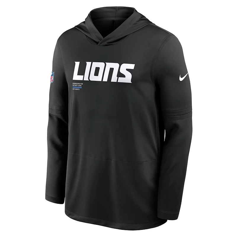 Men's Nike Black Detroit Lions Sideline Pure Fury Dri-FIT Long Sleeve Hoodie T-Shirt