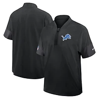 Veste d'entraîneur Nike Detroit Lions Sideline noire pour homme, manches courtes, fermeture éclair au quart, technologie Dri-FIT