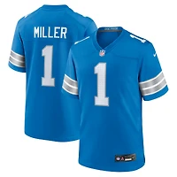 Maillot de match Nike pour homme, Blake Miller bleu, Detroit Lions, choix premier tour du repêchage NFL 2026, numéro 17
