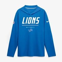 T-shirt à manches longues et capuche Nike Detroit Lions bleu pour homme, grandes tailles, technologie Dri-FIT