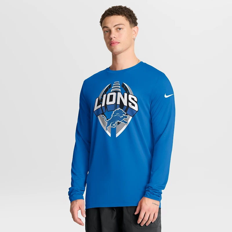 T-shirt Nike bleu à manches longues pour homme Detroit Lions Primetime Legend Icon Performance