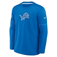 Haut Nike pour homme, bleu Detroit Lions Sideline Coach, col rond, matière Therma-FIT mi-lourde