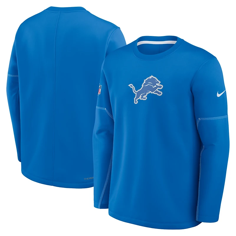 Sweat-shirt Nike Therma-FIT mi-lourd pour homme, bleu Detroit Lions, modèle Sideline Coaches