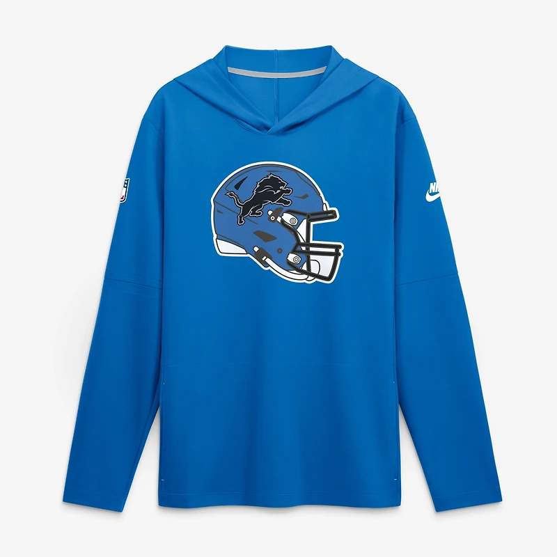 Men's Nike Blue Detroit Lions Sideline Dri-FIT Long Sleeve Hooded T-Shirt