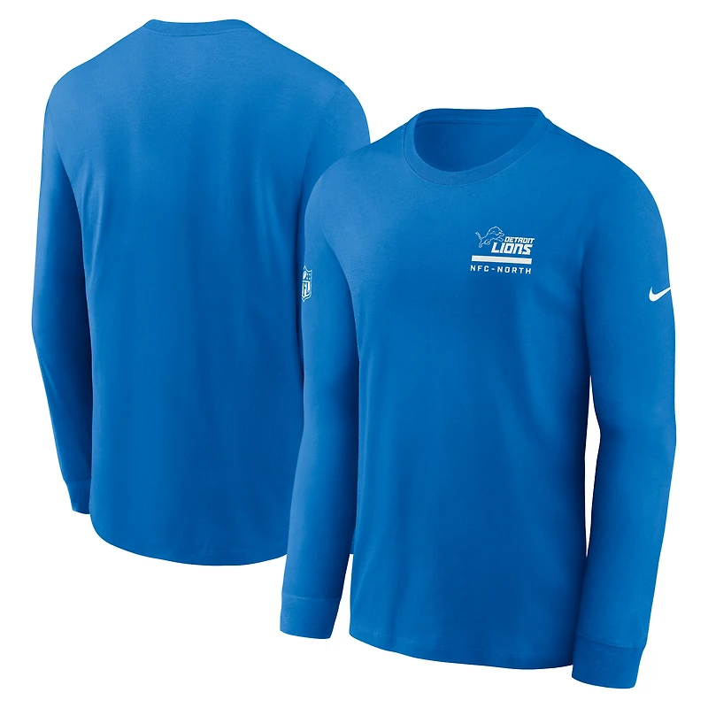 T-shirt Nike bleu à manches longues Detroit Lions Sideline Dri-FIT pour homme