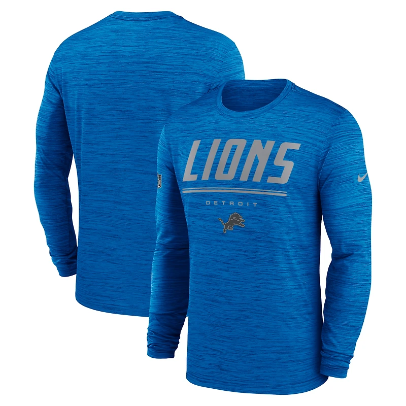 T-shirt à manches longues Nike Detroit Lions gris Sideline Offensive Transition Velocity Dri-FIT pour homme