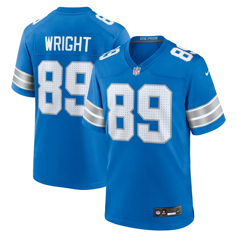 Maillot de match Nike Brock Wright bleu Detroit Lions pour homme