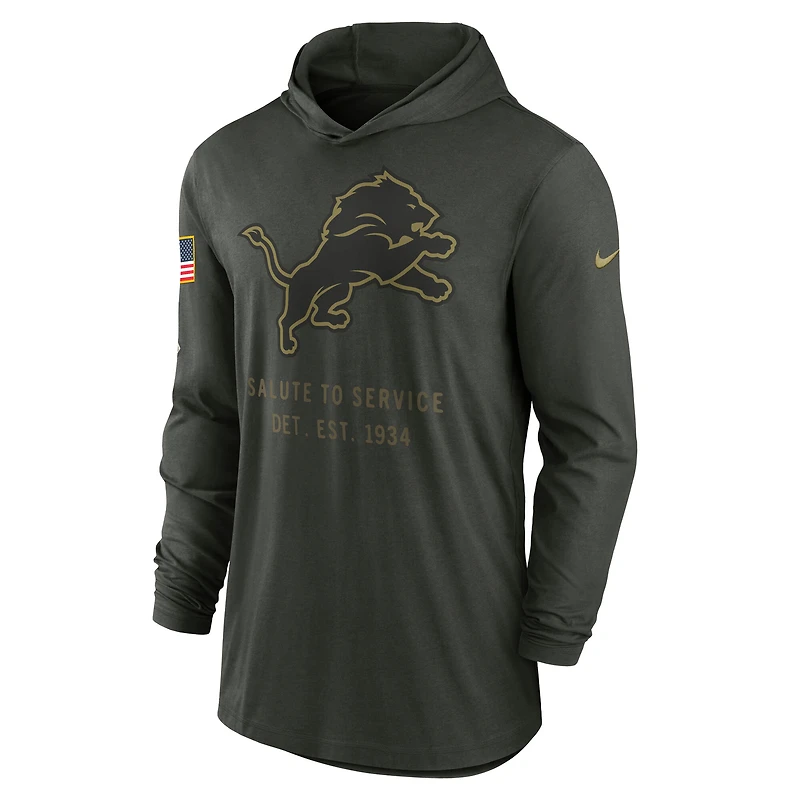 Men's Nike Forest Green Detroit Lions 2025 Salute to Service Sideline Dri-FIT Lightweight Hooded Pullover