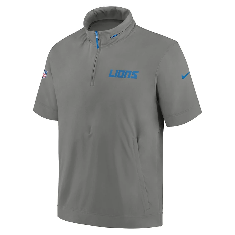 Veste à capuche manches courtes et demi-zip Nike Detroit Lions 2024 Sideline Coach pour homme Gris