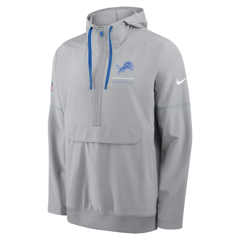 Men's Nike Gray Detroit Lions Sideline Anorak Half-Zip Hooded Jacket