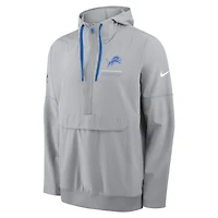 Men's Nike Gray Detroit Lions Sideline Anorak Half-Zip Hooded Jacket