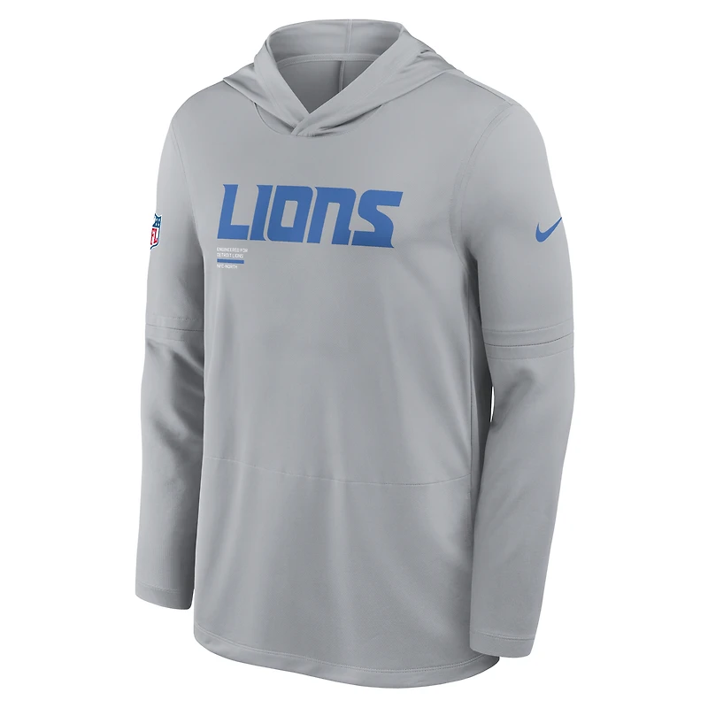 Men's Nike Gray Detroit Lions Sideline Pure Fury Dri-FIT Long Sleeve Hoodie T-Shirt